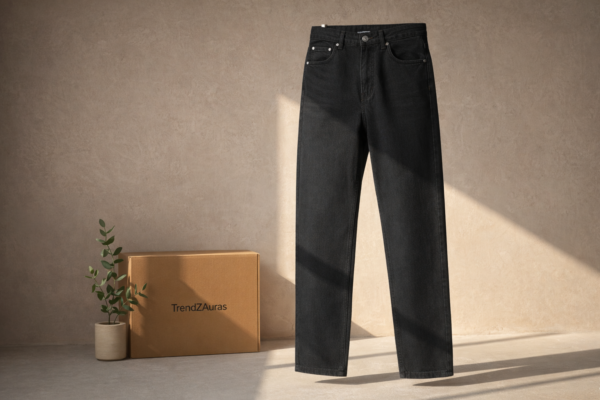 TrendZAuras Premium True Black Straight-Fit Relaxed Jeans