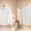 Men’s Classic White Denim Shirt – Full Sleeves | Dual Flap Pockets | Regular Fit