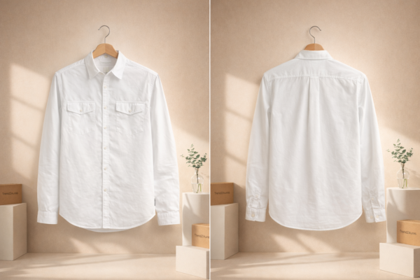 Men’s Classic White Denim Shirt – Full Sleeves | Dual Flap Pockets | Regular Fit
