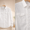 Men’s Classic White Denim Shirt – Full Sleeves | Dual Flap Pockets | Regular Fit