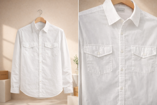 Men’s Classic White Denim Shirt – Full Sleeves | Dual Flap Pockets | Regular Fit