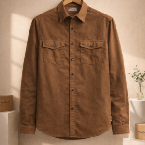 Men’s Rich Brown Denim Utility Shirt – Full Sleeves | Regular Fit | 2 Flap Pockets