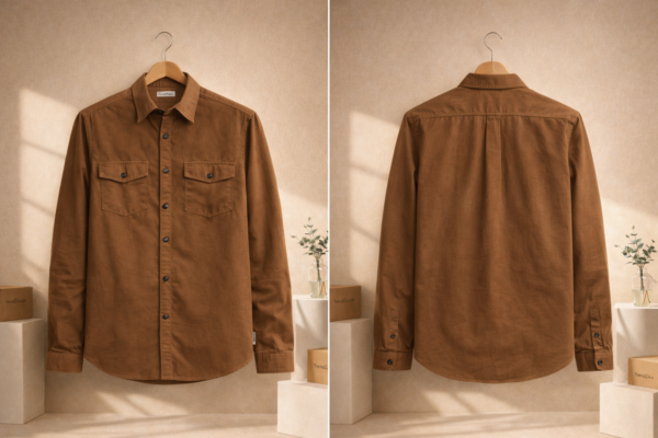 Men’s Rich Brown Denim Utility Shirt – Full Sleeves | Regular Fit | 2 Flap Pockets