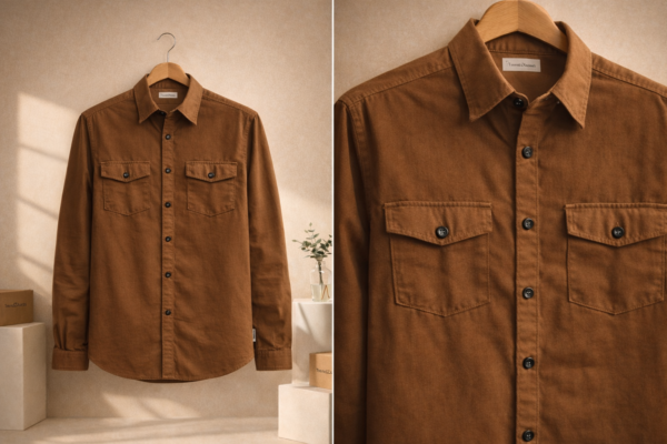 Men’s Rich Brown Denim Utility Shirt – Full Sleeves | Regular Fit | 2 Flap Pockets