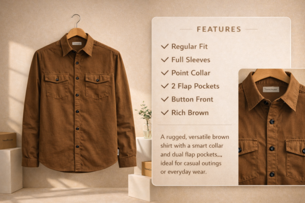 Men’s Rich Brown Denim Utility Shirt – Full Sleeves | Regular Fit | 2 Flap Pockets
