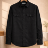 Men’s Solid Black Denim Shirt – Full Sleeves | Dual Chest Pockets | Regular Fit