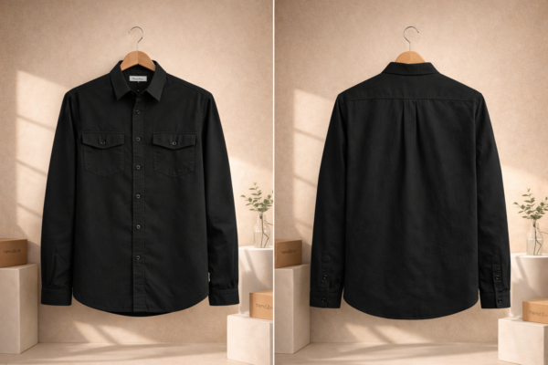 Men’s Solid Black Denim Shirt – Full Sleeves | Dual Chest Pockets | Regular Fit