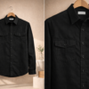 Men’s Solid Black Denim Shirt – Full Sleeves | Dual Chest Pockets | Regular Fit