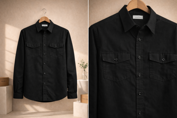 Men’s Solid Black Denim Shirt – Full Sleeves | Dual Chest Pockets | Regular Fit
