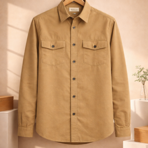 Men’s Premium Tan Utility Shirt – Full Sleeves | Regular Fit | Double Pockets