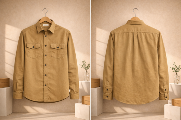 Men’s Premium Tan Utility Shirt – Full Sleeves | Regular Fit | Double Pockets