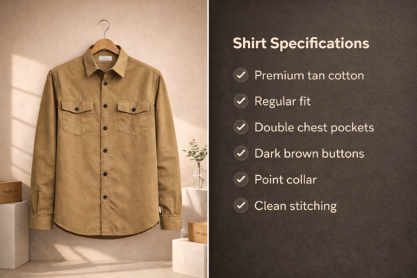 Men’s Premium Tan Utility Shirt – Full Sleeves | Regular Fit | Double Pockets