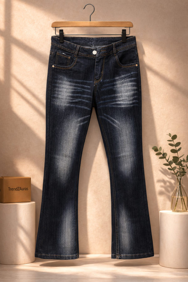 Men’s Black Bootcut Bell Bottom Jeans – Distressed Fading | Whiskering | Flared Fit