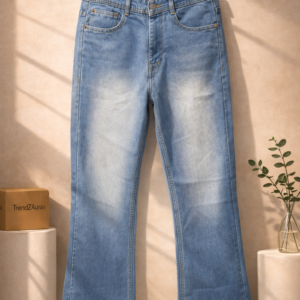 Men’s Light Blue Bell Bottom Jeans – Bootcut Fit | Distressed Fading | Flared Leg