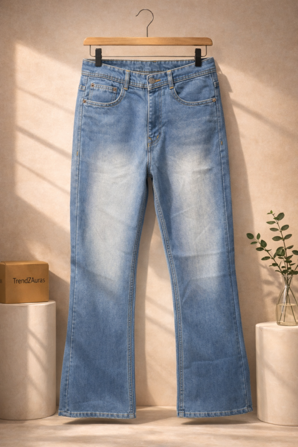 Men’s Light Blue Bell Bottom Jeans – Bootcut Fit | Distressed Fading | Flared Leg