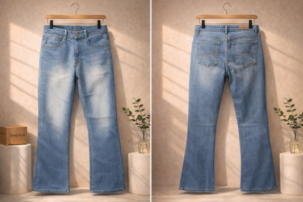 Men’s Light Blue Bell Bottom Jeans – Bootcut Fit | Distressed Fading | Flared Leg