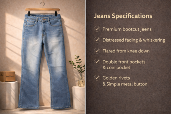 Men’s Light Blue Bell Bottom Jeans – Bootcut Fit | Distressed Fading | Flared Leg