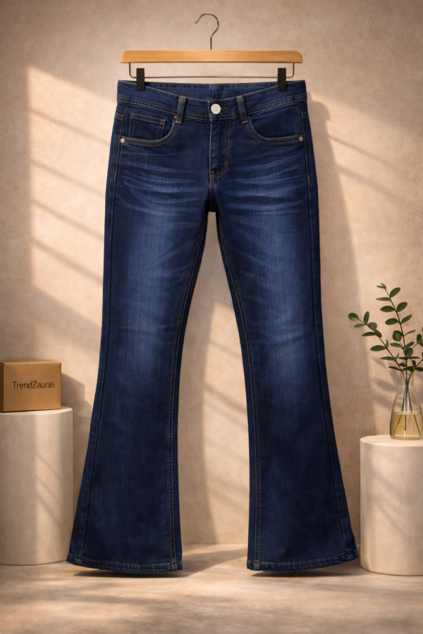 Men’s Dark Blue Bell Bottom Jeans – Bootcut Fit | Distressed Fading | Flared Leg