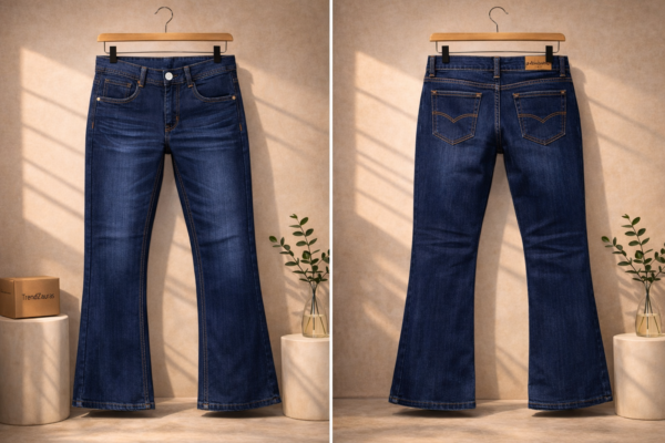 Men’s Dark Blue Bell Bottom Jeans – Bootcut Fit | Distressed Fading | Flared Leg