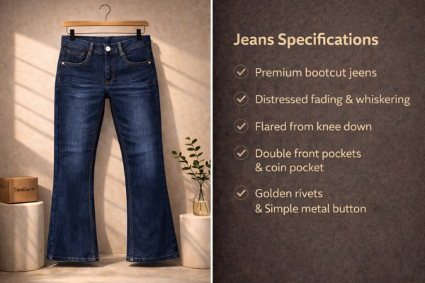 Men’s Dark Blue Bell Bottom Jeans – Bootcut Fit | Distressed Fading | Flared Leg