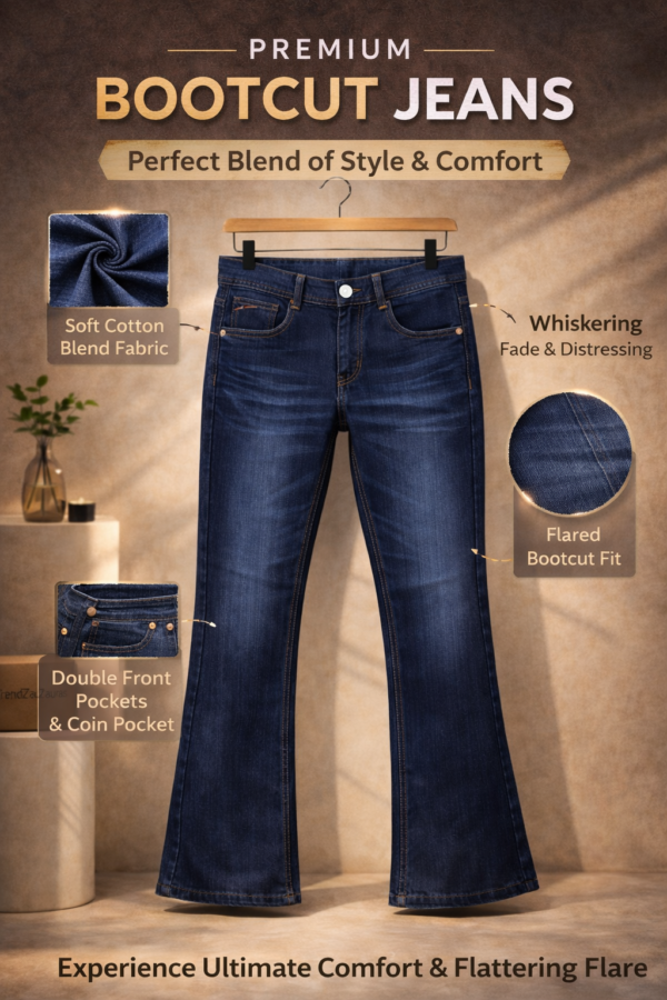 Men’s Dark Blue Bell Bottom Jeans – Bootcut Fit | Distressed Fading | Flared Leg