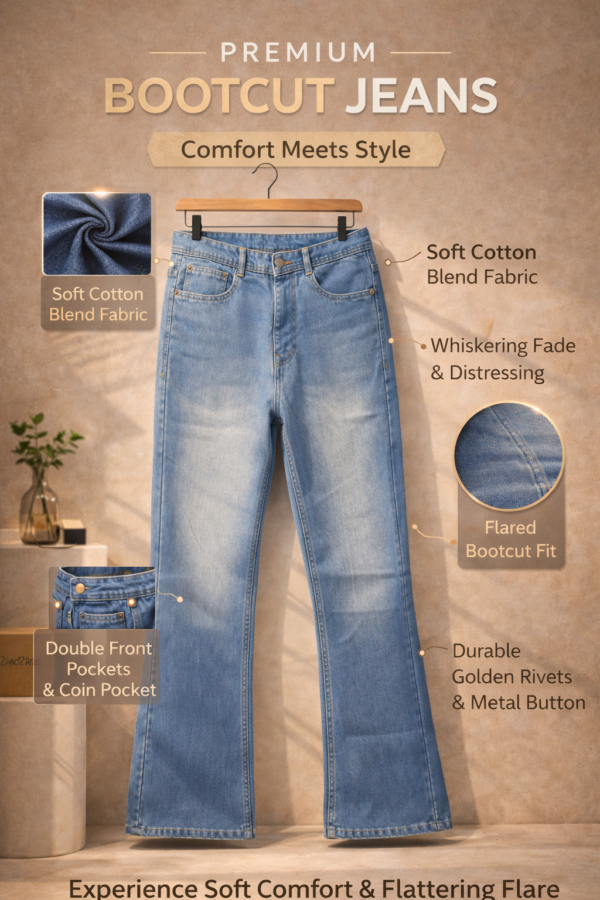 Men’s Light Blue Bell Bottom Jeans – Bootcut Fit | Distressed Fading | Flared Leg