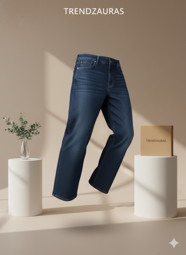 TrendZAuras™ Premium Dark Blue Straight-Fit Relaxed Jeans