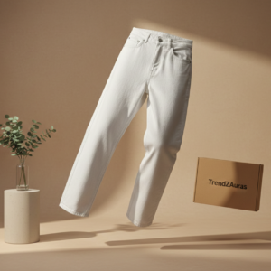 TrendZAuras Arctic White straight-fit relaxed jeans for men with open leg