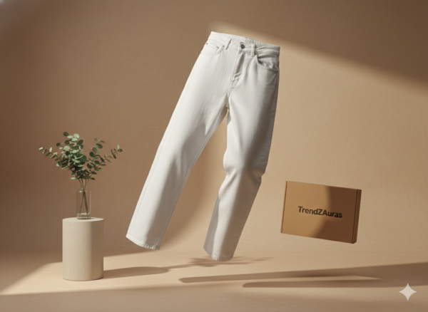 TrendZAuras Arctic White straight-fit relaxed jeans for men with open leg