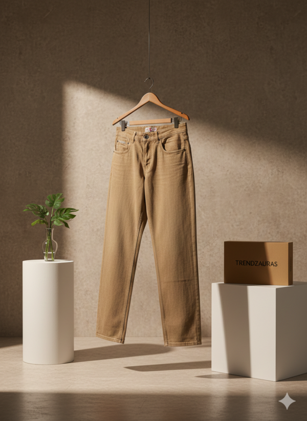 TrendZAuras Premium Straight Fit Beige Jeans for Men | Classic Everyday Denim