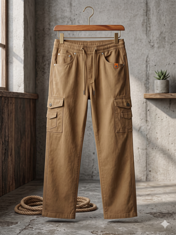 Men’s Khaki Straight Fit Cargo Pants – Minimal Utility Streetwear | TrendZAuras
